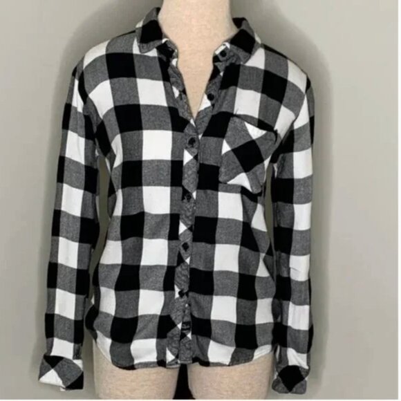 Rails Hunter Button Down Flannel Shirt Ebony White Buffalo Check Plaid Small - Picture 3 of 10